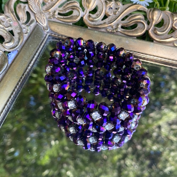 Deep Purple Beaded Rhinestone Bracelet - Picture 3 of 7
